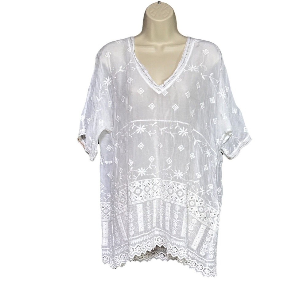 Johnny Was White Embroidered Blouse